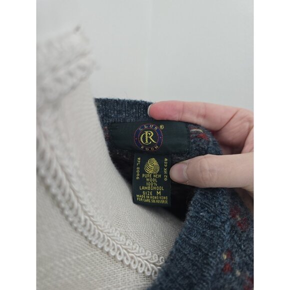 Club Room Vintage Wool Lambswool Pullover Crew Green Fair Isle Grandpa Sweater M - Picture 4 of 7